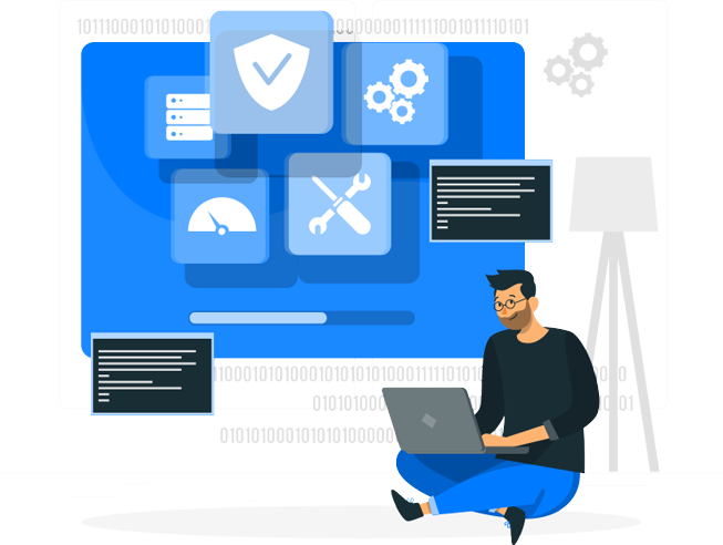 Person looking at different icons relating to computer security